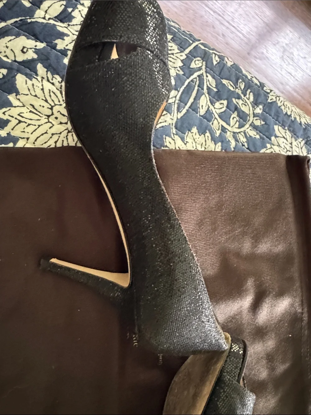 kate spade Black Glitter Peep-Toe Heels